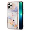 Kaartpakket Marmer Verchroomde hoesjes voor iPhone 15 Plus 14 Pro Max 13 12 11 Zacht IMD TPU PU-leer ID-kaarten Slot Zak Plating Granietsteen Kickstand Houder Telefoon achterkant