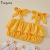 Tregren Infant Baby Girl Swimsuits Śliczne letnie paski do wiązania uprawy Topsruffle Tutu Shorts Toddlers Sympodear Beach For 0-3y 240326