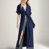 Robes décontractées Femmes Maxi Robe Bouton Bow Wrap V Cou Sexy Fente Bulle À Manches Courtes Beach Party Longue 2024 Y2k Robe Tenue