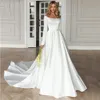 Scoop Bateau Neck Modern Wedding Dresses With Long Sleeves A Line Simple Boho Garden Bridal Gowns Court Train Plus Size Bride Reception Women Vestidos De Novia CL3423