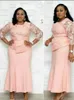 Etnik Giyim Afrikalı Kadın İlkbahar ve Sonbahar Artı Beden İnce Patchwork Dantel Elbise Zarif Uzun XL-5XL