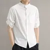 Camicia a maniche corte da uomo Fiable a maniche corte a cinque punti con colletto alla coreana primaverile ed estivo Camicia a maniche corte a sette punti da uomo di grandi dimensioni c6iE #