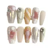 Kunstnagels Design Fake Handgemaakte Press-on Kunstnagels - Driedimensionale Camellia Dream Pure Dopamine Op INS