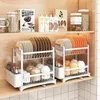 Étagère de rangement de cuisine, égouttoir à vaisselle, assiette en acier inoxydable à 2 niveaux, baguettes, couteaux, fourchettes, outils d'organisation