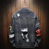Erkek kot palto erkek marka denim ceket hip hop sokak kıyafeti punk motosiklet yırtık basılı kovboy dış giyim yüksek kaliteli gündelik delik w5vx#