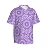 Camisas casuais masculinas camisa de verão praia lavanda mandala blusas roxo branco impressão teal floral solto homens manga curta streetwear top