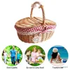 Storage Baskets Camping Picnic Willow Weaving Storage Hamper Handmade Double-Lid er Basket Picnic Food Basket Woven Fruit Storage Basket