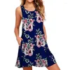 Casual Dresses Women Floral Summer Dress 2024 Polyester Kort ärm O-hals toppar Loose Female Street Vestidos