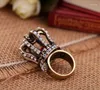 Klusterringar Vintage Red Imitation Gemstone Crystal Crown For Women Antique Gold Color Finger Ring Smycken