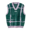 Gilet da uomo Harajuku Street Trend Patchwork a righe Maglione con scollo a V lavorato a maglia Gilet Coppia stile Jacquard Maglioni oversize a quadri senza maniche