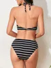 Women's Swimwear Halter Bandeau Bikini 2024 Striped Swimsuit Women Sexy Push Up Female Bathers Bathing Swimming Swim Suit Beach Wear