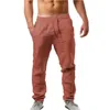 Men's Pants Cotton Linen Long Spring And Summer Solid Color Breathable Trousers Male Harajuku Elastic Waist Casual