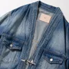 heavyweight Denim Jacket Men Loose Jeans Taoist Robe Coat Streetwear Vintage Cowboy Cardigan Top Male z0C7#