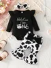 Clothing Sets 1st Birthday Outfit Girl Letter Cow Print Long Sleeve Rompers Flare Pants Headband 3Pcs Western Clothes