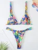 Kvinnors badkläder blomma tryck bikini 2024 Kvinnor baddräkt thong bikinis kvinnliga brasilianska två stycken set baddräkt baddam