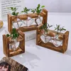 Vases 1 Set Creative Hydroponic Desk Home Decoration Plant Glass Container Small Flower Vase Wooden Frame Heart Shape