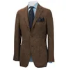 Brun Herringbe Men's Suit Blazer Tweed Single Breasted hacked Lapel One Piece Coat Stiliga kläder för bröllop/Busin R9el#