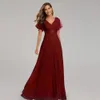 ICCLEK Style femmes col en v en mousseline de soie robe de soirée de mariage longues robes rouges élégantes pour 2023 grande taille 240319