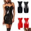 bustiers corsets نساء بو الجلود مشد القوطية y فستان لامعة pvc boned bustier top lace clubwear corselet black/red drop droper