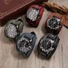 Mens Quartz Watches Jessingshow Luxury Wristwatch Cowhide Watchband Punk Style Watch for Men Wide Genuine Leather Bracelets 240318