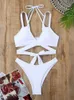 Kvinnors badkläder Bikini Kvinnor Swimsuit 2024 Solid Sling Bikinis Set Sexig Thong Summer 2 Piece Lace Up Beachwear Bathing Suit Kvinna