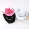 Berets 1Pcs Fashion Western Cowboy Hats With Silver Color Trim For Women Girls Sun Protect Caps Wedding Party Unisex Wide Brim