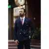 abito da uomo di lusso in due pezzi giacca + pantaloni popolare blu navy gentiluomo matrimonio formale abbigliamento Ocn C55P #