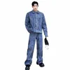 Luzhen Style coréen hommes ensembles trois dimensions épissage Niche Design veste en jean beau plissé Baggy Jeans deux pièces E5df5d 61Z6 #