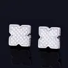 9mm blommorform Mens Women Stud Earring Gold Color Charm Full Cubic Zircon Screw Back Earrings Fashion Hip Hop Jewelry 240323