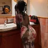 Instagram feminino de moda feminina estampada pescoço de manga comprida Sexy Open Back Lace Up One Step Dress 667560