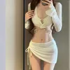 Kadınlar Mayo Modaya Düzenli Mayo Takımları Kadınlar İçin Tatlı Dört Parça Mayo 2024 Bej Bikini Seti Uzun Kollu Mahsul Üst Çizme Kapağı Kapak