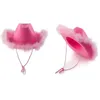 Berets Party Cowboy Hat For Women Cowgirl With Pink Feather Boa Fluffy Brim Adult Size Play Costume