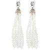 Dangle Earrings Women Pearl Tassel Long Classic Fashion Ear Studs Jewelry (Beige)