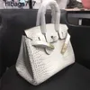 Sac à main en cuir véritable Bk Luxurys Lady Begonia Luxe Crocodile Motif Demi Couture Fil de Cire Femme pour Lesbiennes