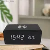 Relógios de mesa de mesa Despertador de madeira com carregamento sem fio LED Relógio de mesa digital com data de temperatura Controle acústico Sensing Desk Clocks24327