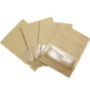 Sacos de armazenamento 100pcs marrom branco saco de papel kraft com janela clara auto selo rasgo notch malotes de embalagem à prova de poeira para lanche de comida