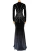 Elegant Diamonds Velvet Long Party Dress for Women Sexy Deep V Evening Gown Formal Black Slim Robe 240327