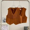 Gilet da donna Nappa Gilet stile bohemien 2024 Estate Autunno High-End in pelle scamosciata Corto Moda Gilet Top Giacca cardigan femminile