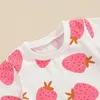 Ensembles de vêtements pour bébés filles, tenue 2 pièces, imprimé fraise, T-shirt à manches courtes, short élastique, ensemble de vêtements d'été mignons