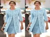 Stunning 2019 Light Blue Mother of the Bride Lace Dresses with Jacket Jewel Neck Sheath Floral Lace and Satin Short Wedding Guest 5743863