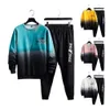 Männer Casual Zweiteiler Anzug Männer Farbverlauf Ctrast Farbe Trainingsanzug Set mit Loose Fit Top Elastische Taille Hosen für Hip Hop Sport c1rB #