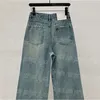 Lüks Tasarımcı Kadın Kot Mektubu Mavi Denim Jean Pants Delik Tasarımı Günlük Kadın Pantolon