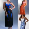 Casual Kleider Körper Gedruckt Spaghetti Strap Sexy Kleid Frauen Low Cut Ärmellose Lange Backless Dünne Elastische Strand Vestidos