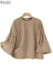 Damesblouses Stijlvolle zomer flare blouse met 3/4 mouwen Elegant Feest Werk Tops Effen Blusas Chemise Mode Dames Casual Los overhemd 2024