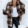 Women'S Blouses & Shirts Women Tops Check Fleece Casual Fashion Loose Shacket Top Shirt Tunic Oversize Baggy Youth Lady Autumn Winter Dhzk1