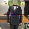 FI dubbelbröst män passar casual busin manlig kostym Slim fit brudgum bröllop tuxedo 2 bit blazer byxa svart kostym för män b1z8#