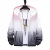 Men Summer Coat Gradient Color Pockets Zipper Hooded Lg Sleeves Loose Fishing Cam Sunscreen Jacket Men Clothes N2kc#