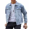 NOWA KATEK KUSZCZANA DERNIM MĘŻCZYZNA Casual Solid Color Lapel Single Bered Dżines Men Men Autumn Slim Fit Quality Mens Jackets E3Ul#