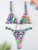 Kvinnors badkläder blomma tryck bikini 2024 Kvinnor baddräkt thong bikinis kvinnliga brasilianska två stycken set baddräkt baddam