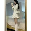 Mexzt sweet tweed mini klänning kvinnor eleganta ruffles veckade en linje klänningar vintage koreansk party lapptäcke bodycon vestidos 240321